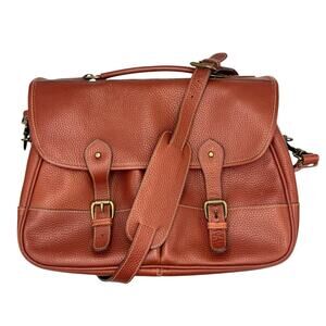Tusting Clipper Cognac Brown Pebbled Leather Men's Messenger Briefcase Bag